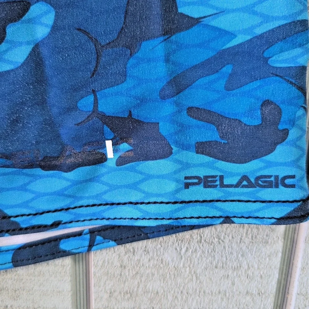 Pelagic 4 Tek Board Shorts Men's 38 Blue Fish Camouflage Performance Zip Pocket - Picture 6 of 8